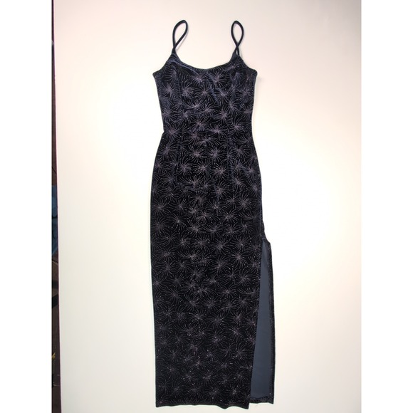 Jessica McClintock Dresses & Skirts - Jessica McClintock Vintage Velvet Glitter Starburst Maxi Dress Slit 3/4